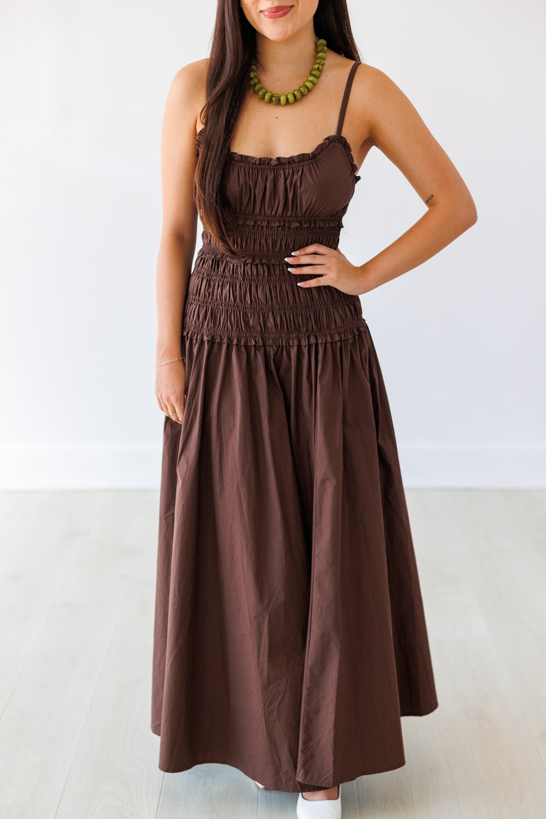 COFFEE BEAN POPLIN MAXI DRESS
