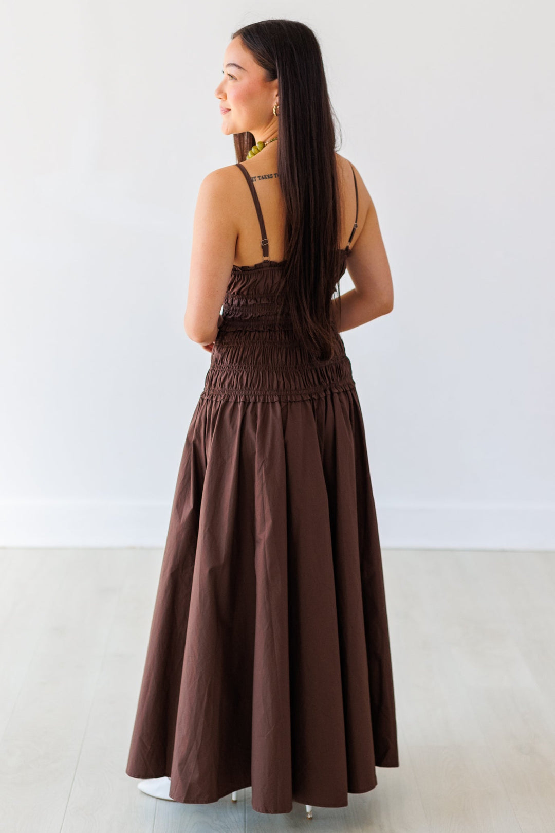 COFFEE BEAN POPLIN MAXI DRESS
