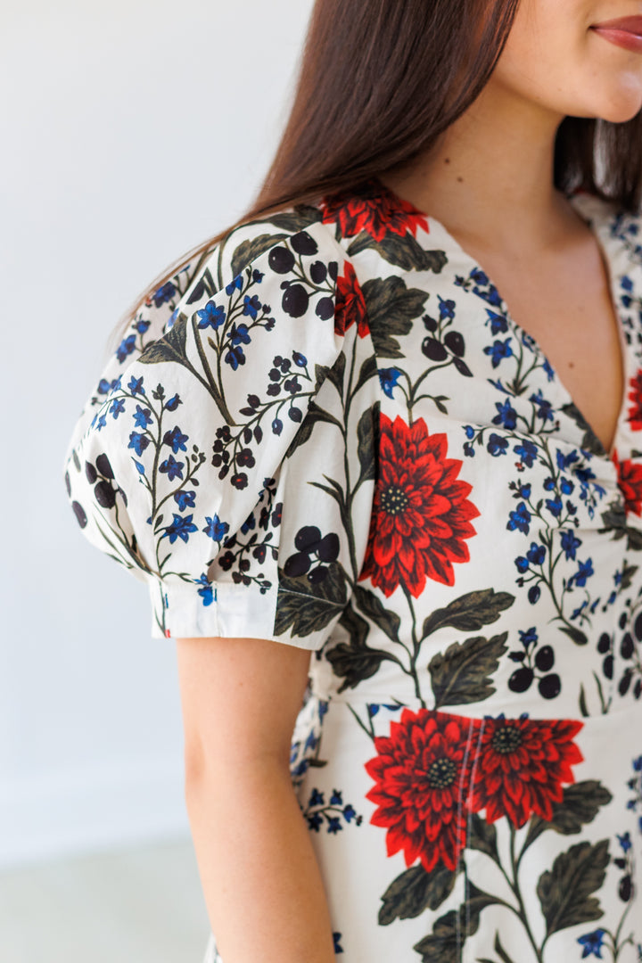ECRU FLORAL WHIMSY MIDI DRESS