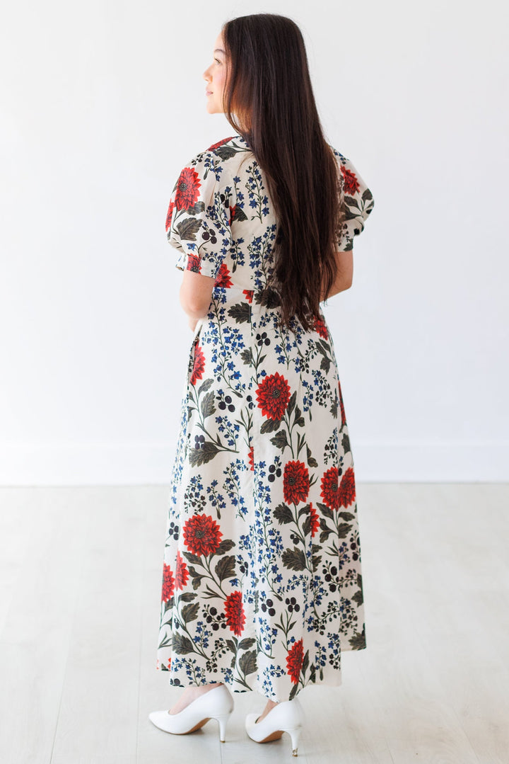 ECRU FLORAL WHIMSY MIDI DRESS
