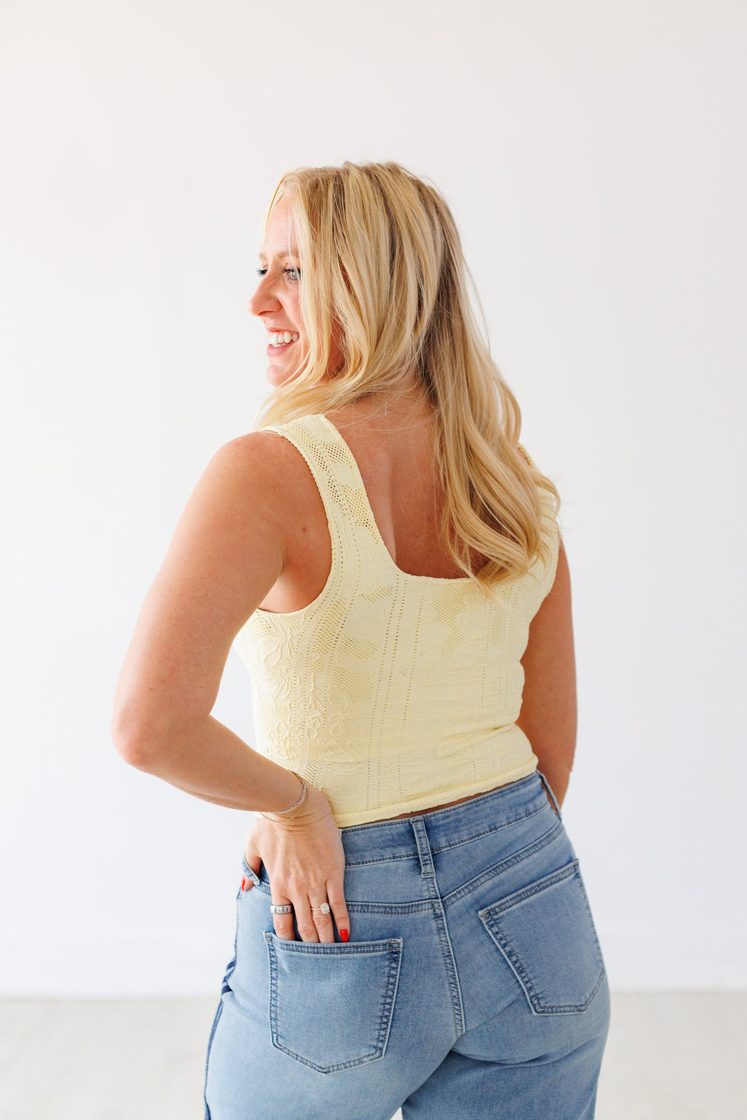 NIKIBIKI: DOUBLE LACE TANK-PALE BANANA