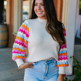 BRIGHTEN MY DAY PATTERN SLEEVE SWEATER