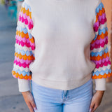 BRIGHTEN MY DAY PATTERN SLEEVE SWEATER