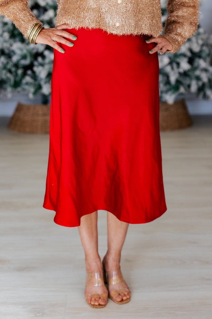 RED WINE SATIN MIDI SKIRT