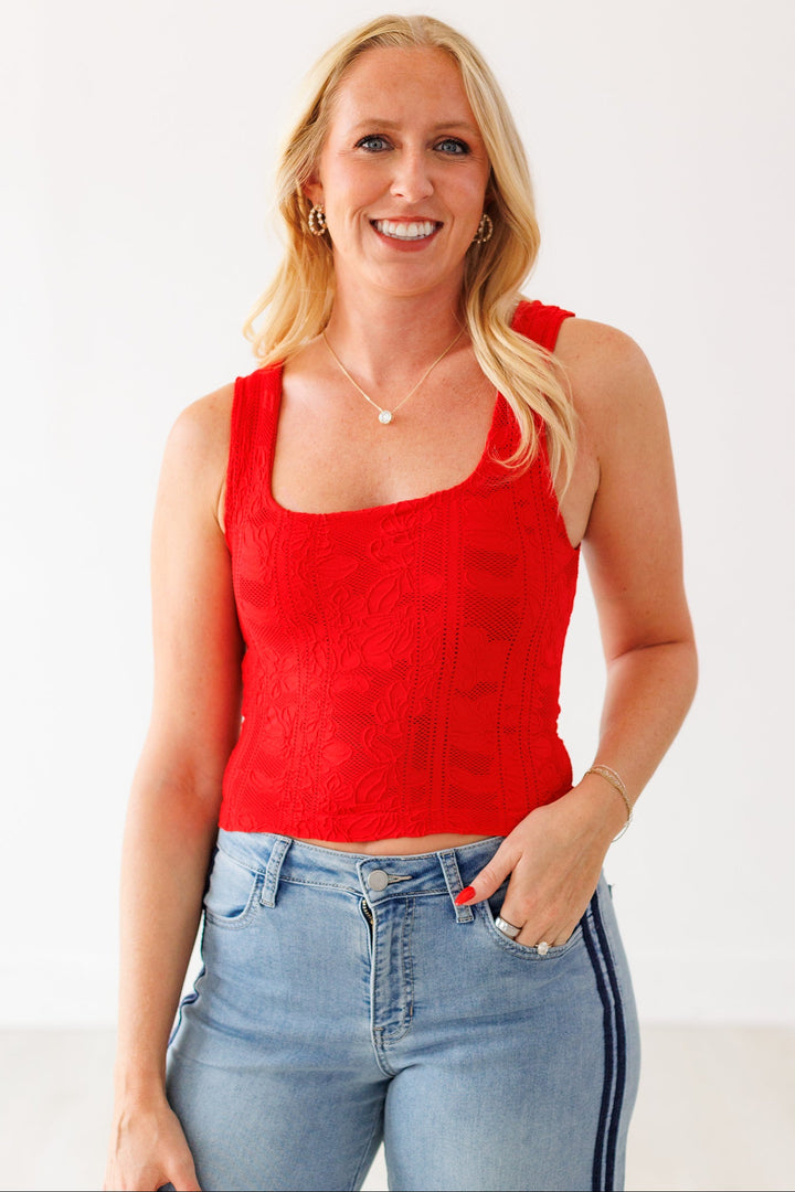 NIKIBIKI: DOUBLE LACE TANK- RED