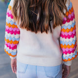 BRIGHTEN MY DAY PATTERN SLEEVE SWEATER