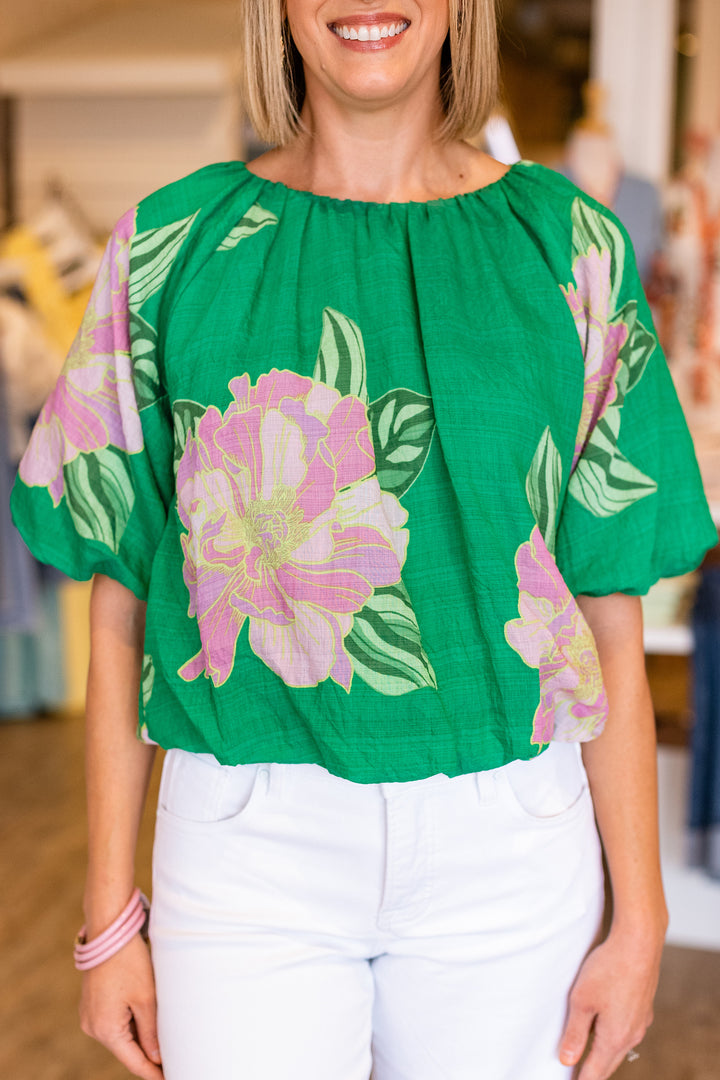 GREEN VACATION FLORALS TOP