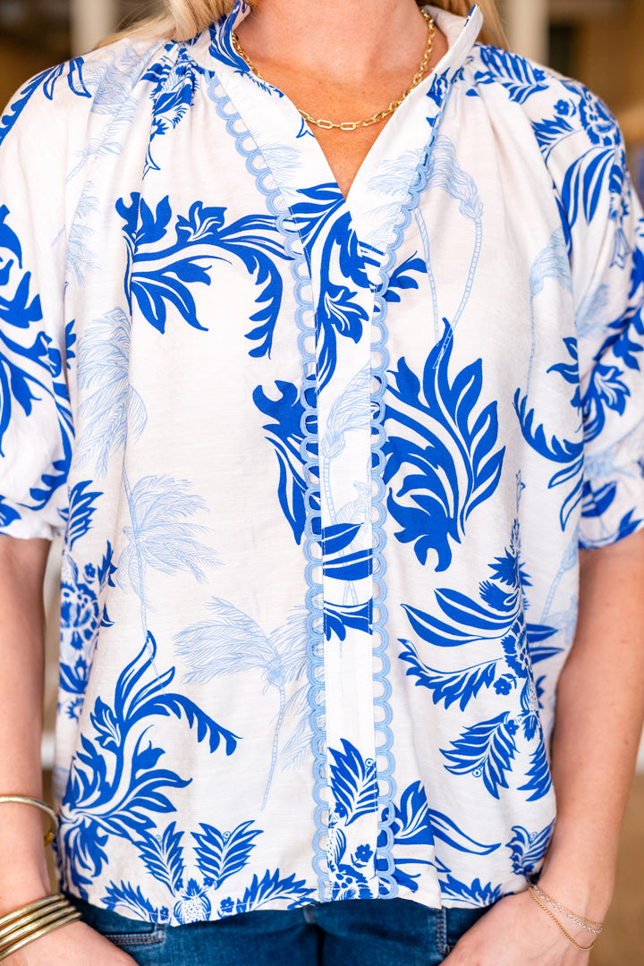 SUMMERTIME BLUES PRINTED BLOUSE