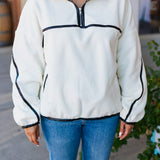 SNOW DAY LEATHER TRIM FLEECE PULLOVER