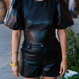 BLACKOUT PUFF SLEEVE FAUX LEATHER CROP TOP