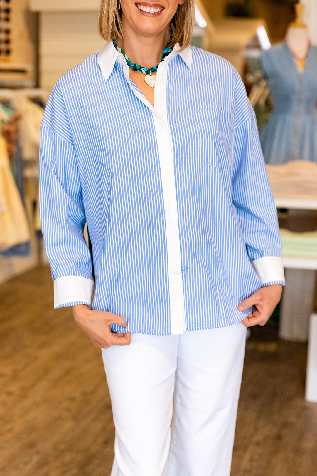 BETTY BLUE CONTRAST STRIPED TOP