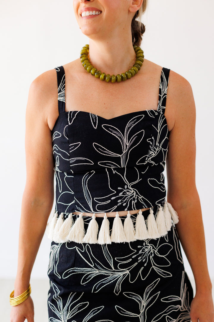 ON VACAY TASSEL TRIM TOP