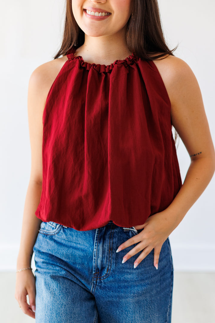 CRIMSON BUBBLE HEM TOP