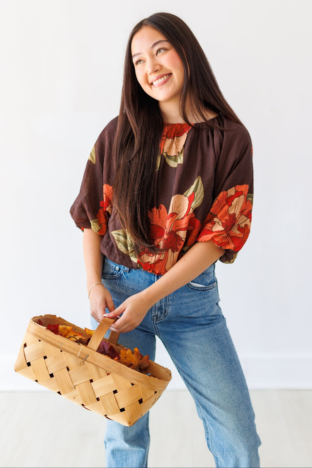 AUTUMN BLOOM BALLOON SLEEVE TOP