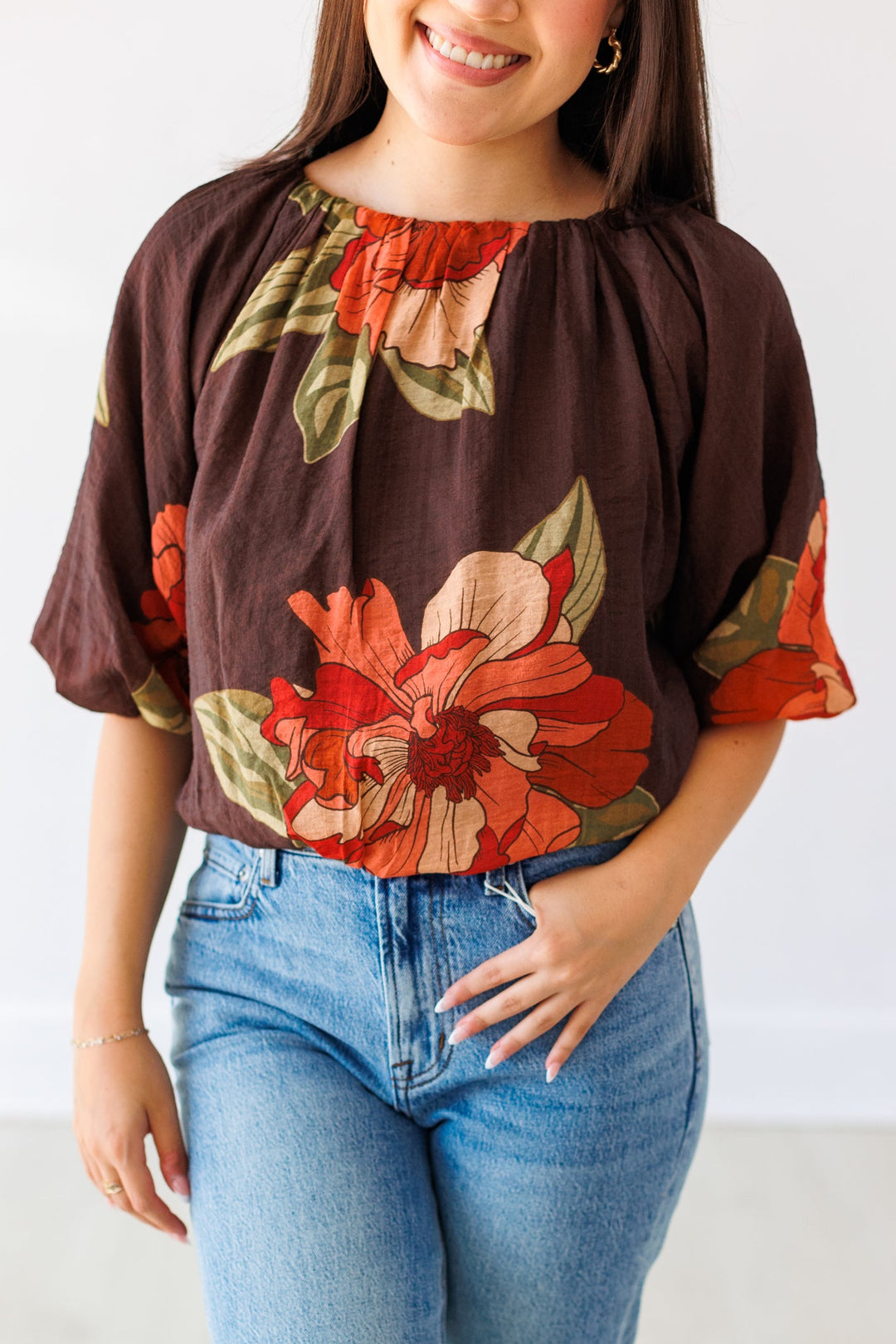 AUTUMN BLOOM BALLOON SLEEVE TOP