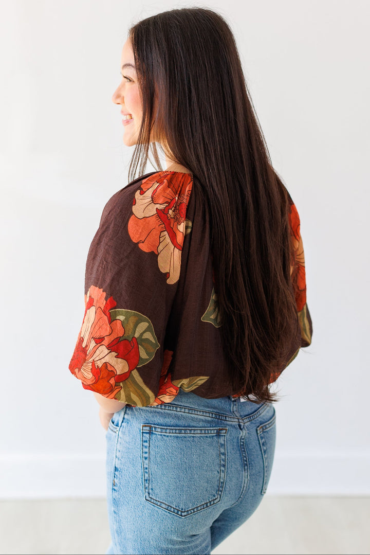 AUTUMN BLOOM BALLOON SLEEVE TOP