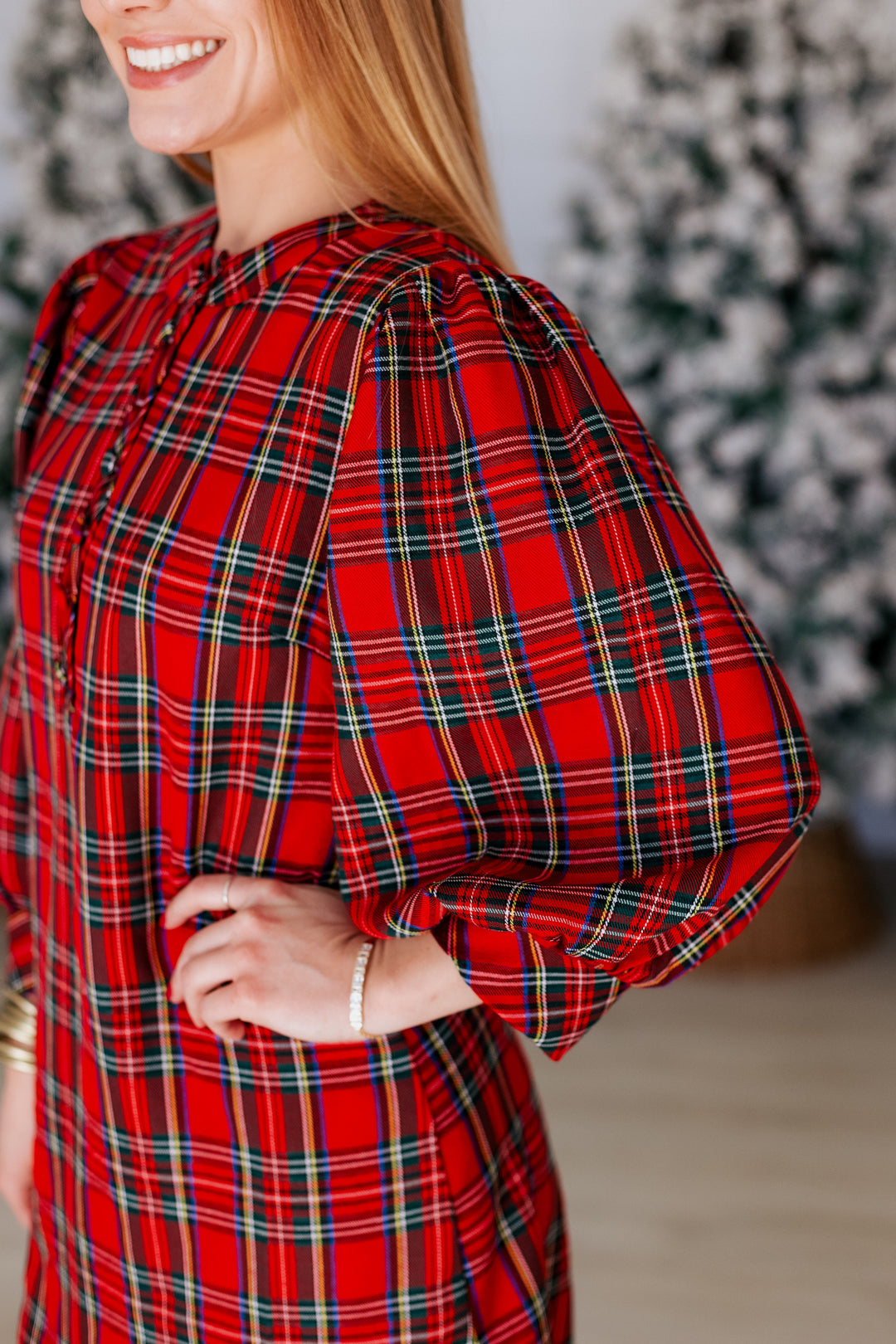 RED PLAID BUTTON UP MINI DRESS