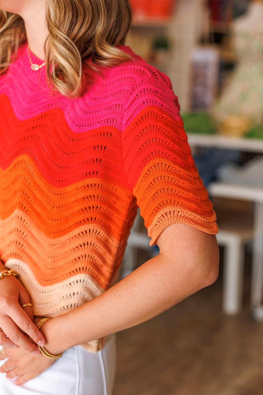 SUNSET COLORBLOCK CHEVRON TOP