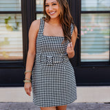 BELTED HOUNDSTOOTH DRESS