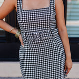 BELTED HOUNDSTOOTH DRESS