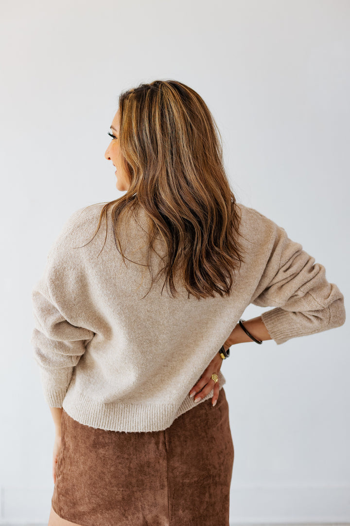 AMELIA TRIPLE BOW SWEATER- LIGHT TAUPE