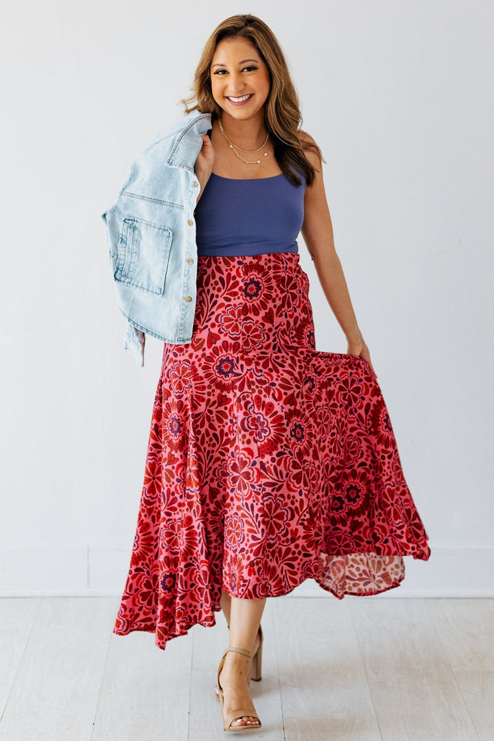 PINK & RED FLORAL HI-LO SKIRT