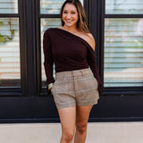 DARK CHOCOLATE OFF SHOULDER KNIT TOP