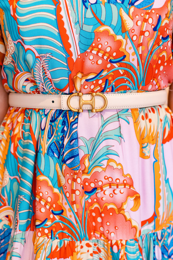 EQUESTRIAN BUCKLE LEATHER BELT: BEIGE