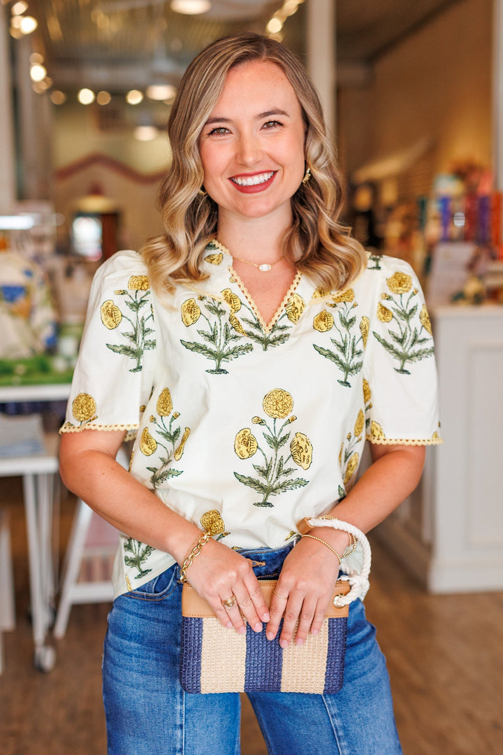 MARIGOLD FLORAL PUFF SLEEVE BLOUSE