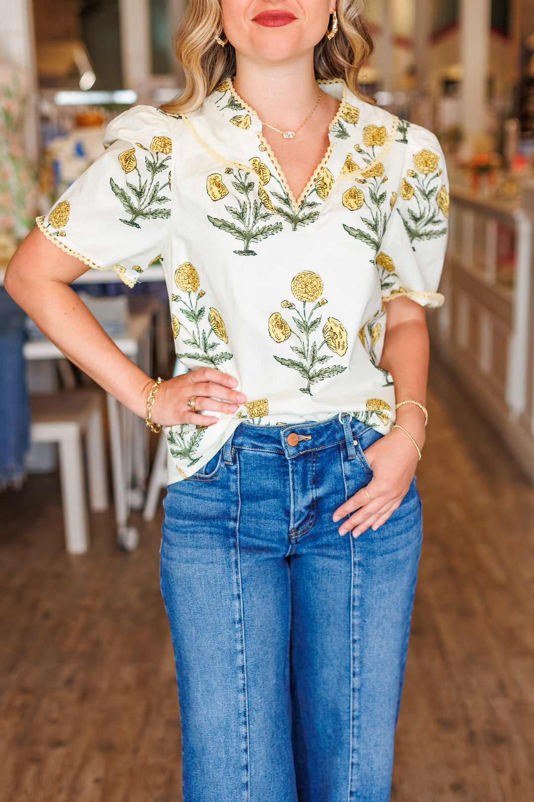 MARIGOLD FLORAL PUFF SLEEVE BLOUSE