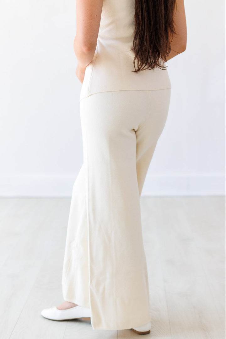 IVORY PEARL KNIT WIDE LEG PANTS