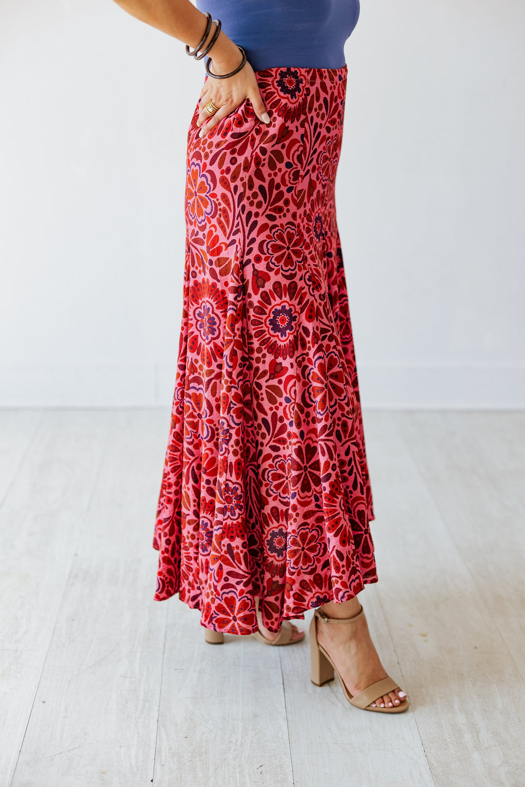 PINK & RED FLORAL HI-LO SKIRT