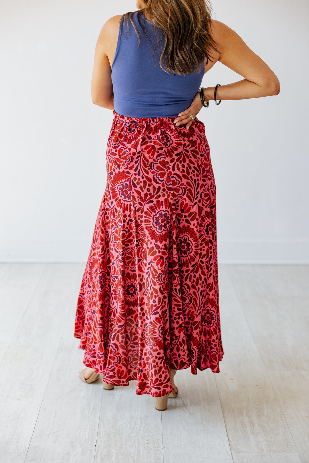 PINK & RED FLORAL HI-LO SKIRT