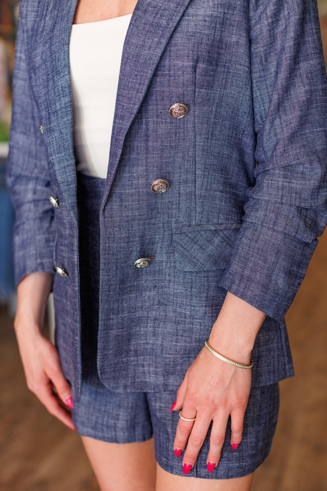 DARK DENIM 3/4 SLEEVE BLAZER
