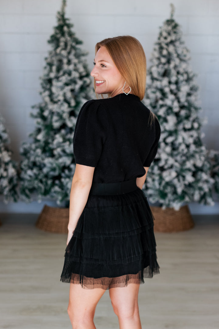 JEWEL EMBELLISHED BOW SWEATER- BLACK