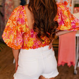 SUNSET DAHLIA FLORAL SMOCK TOP