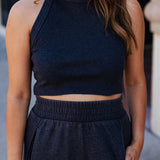 CHARCOAL RIBBED HALTER TANK