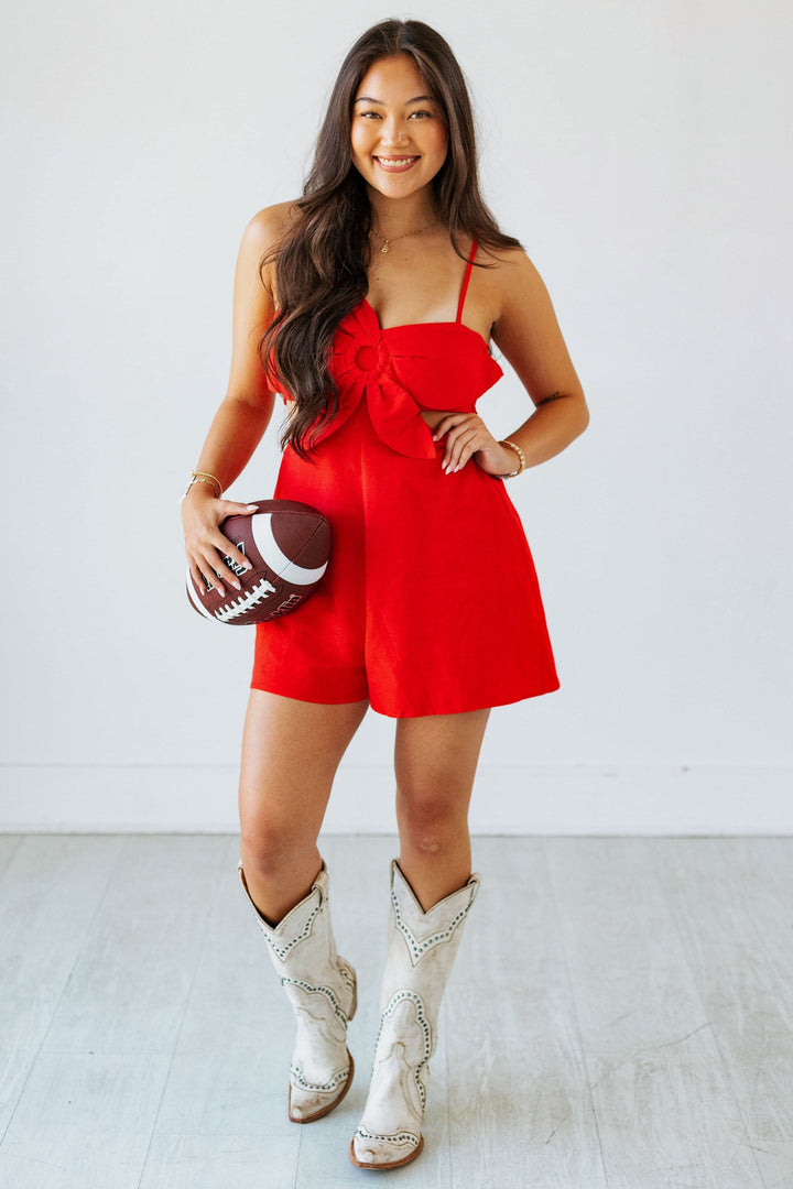 RED FLOWER TOP CUT OUT ROMPER