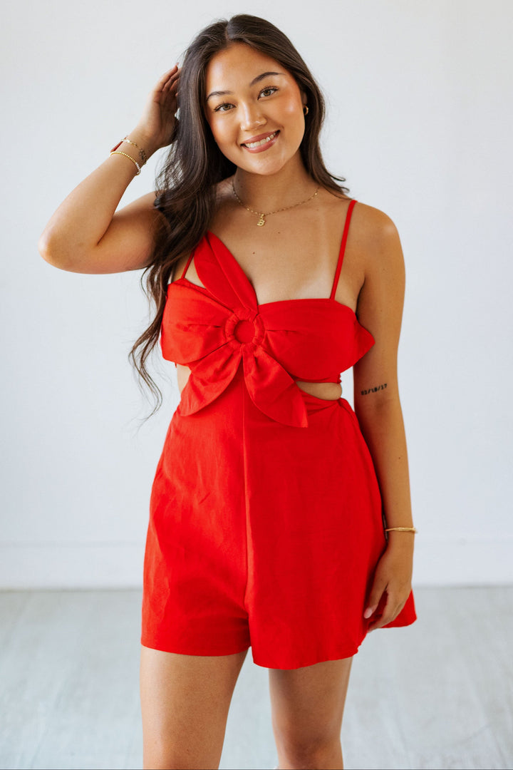 RED FLOWER TOP CUT OUT ROMPER