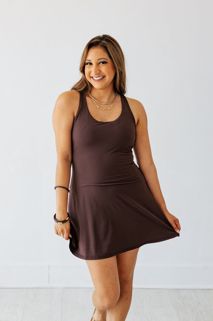 RACERBACK ATHLETIC DRESS- ESPRESSO