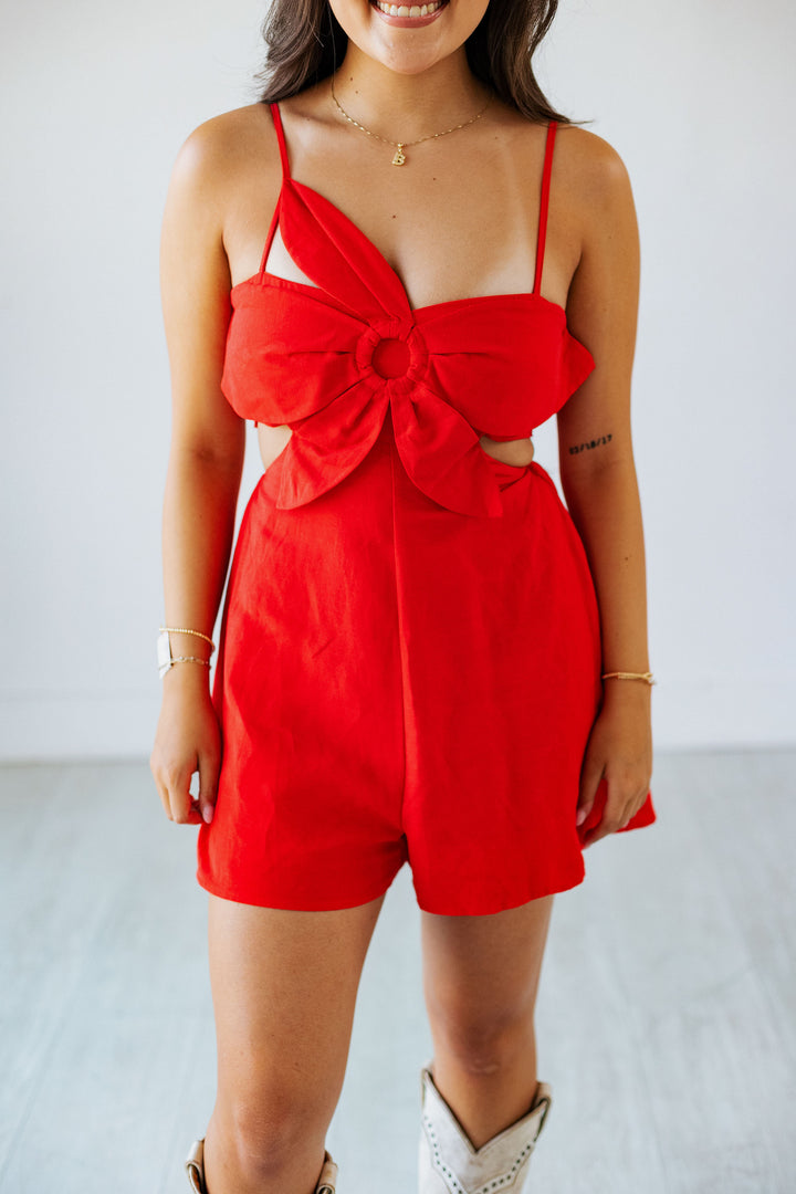 RED FLOWER TOP CUT OUT ROMPER