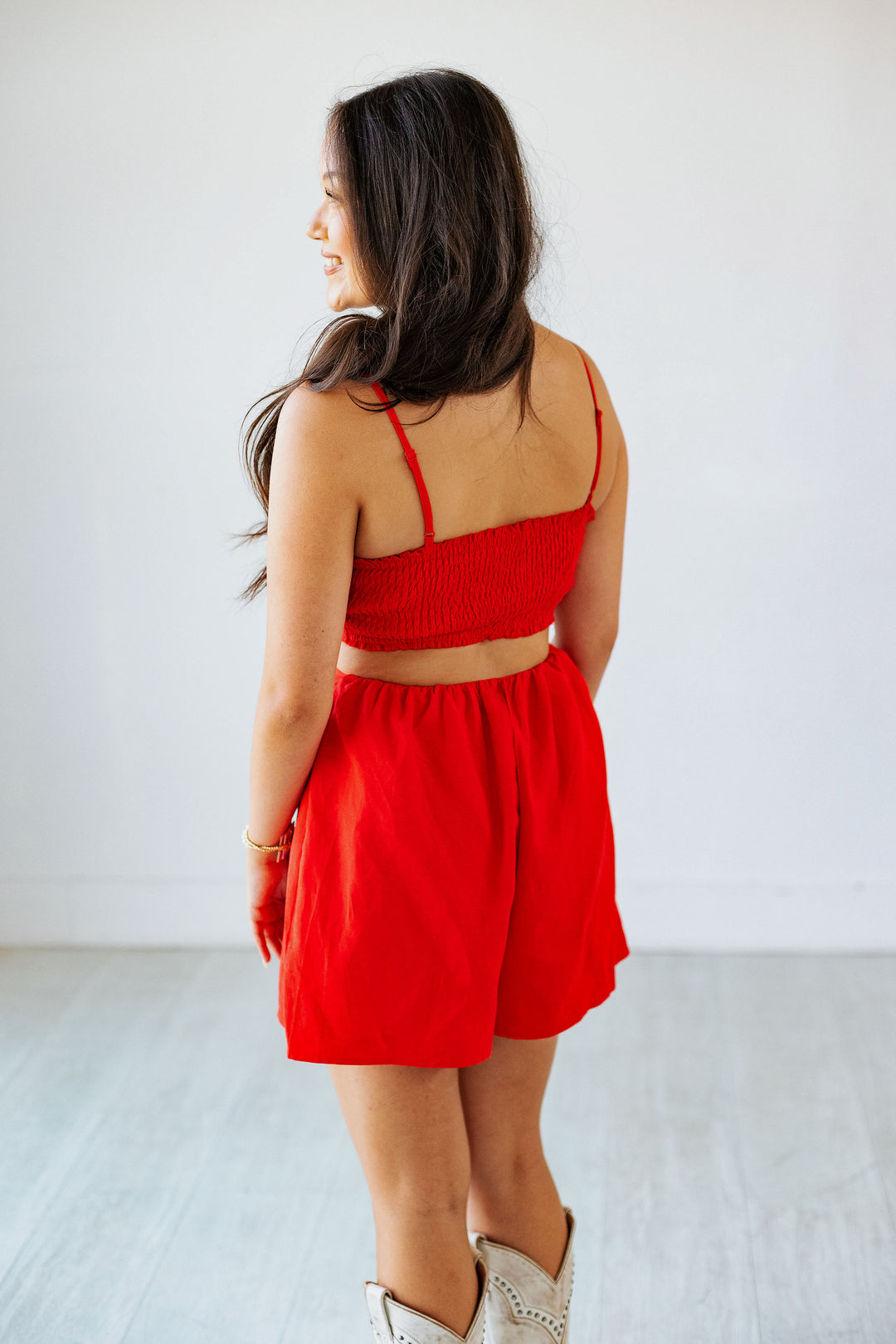 RED FLOWER TOP CUT OUT ROMPER