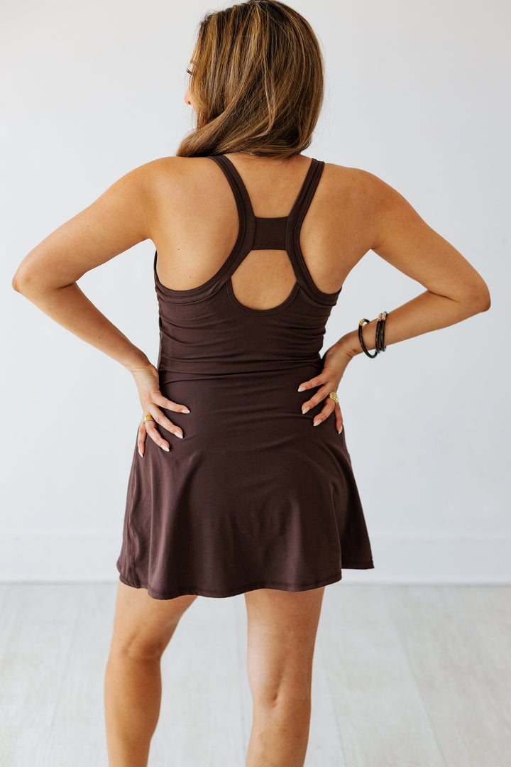 RACERBACK ATHLETIC DRESS- ESPRESSO