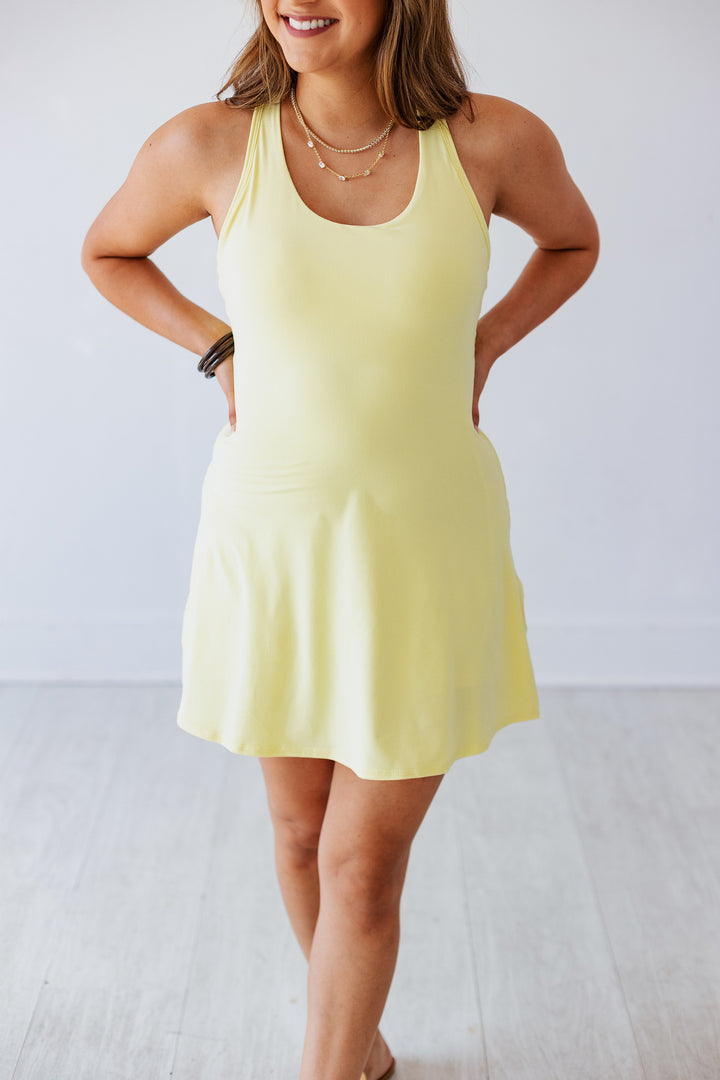RACERBACK ATHLETIC DRESS- LEMON CREAM