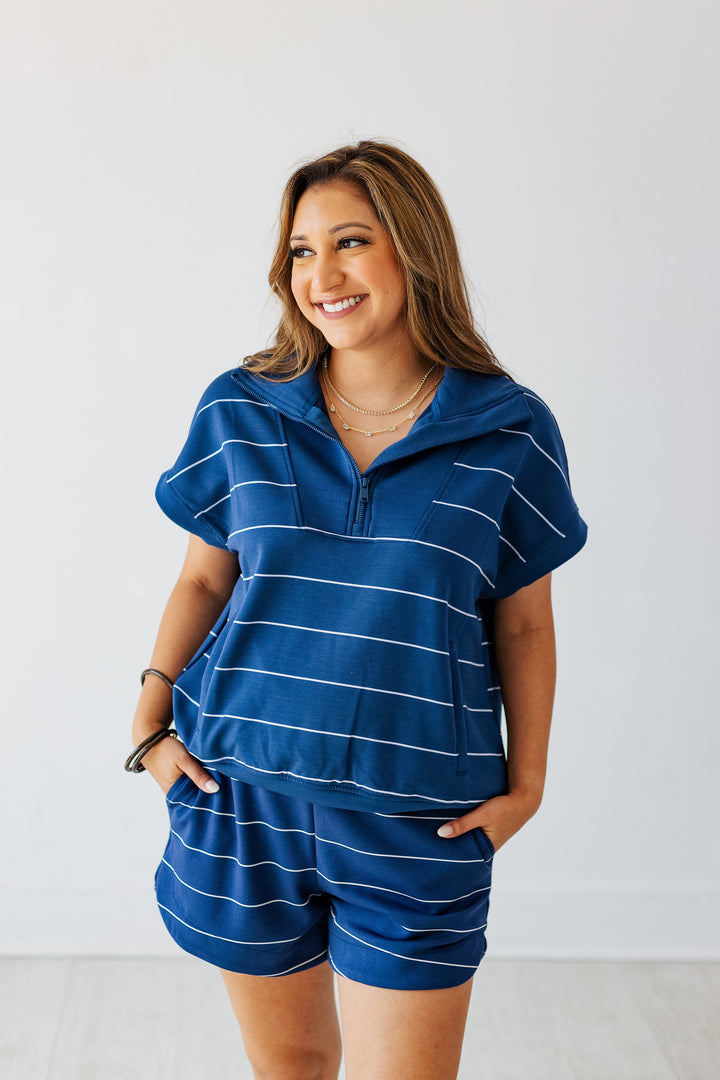 NAVY STRIPE MODAL LOUNGE TOP