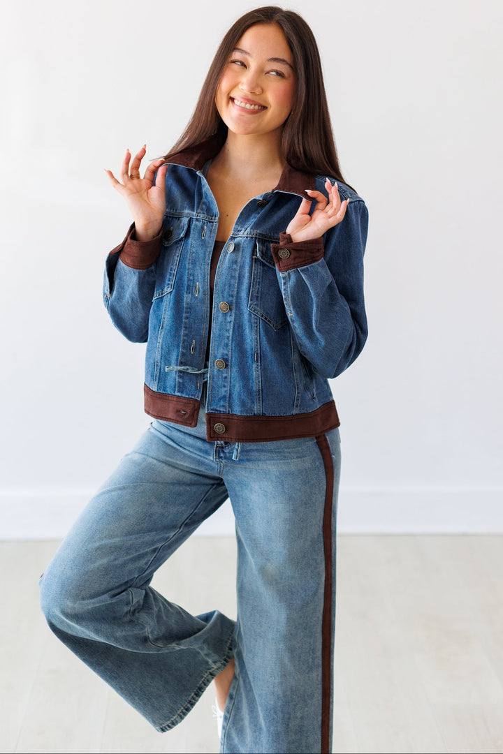 FAUX SUEDE CONTRAST DENIM JACKET