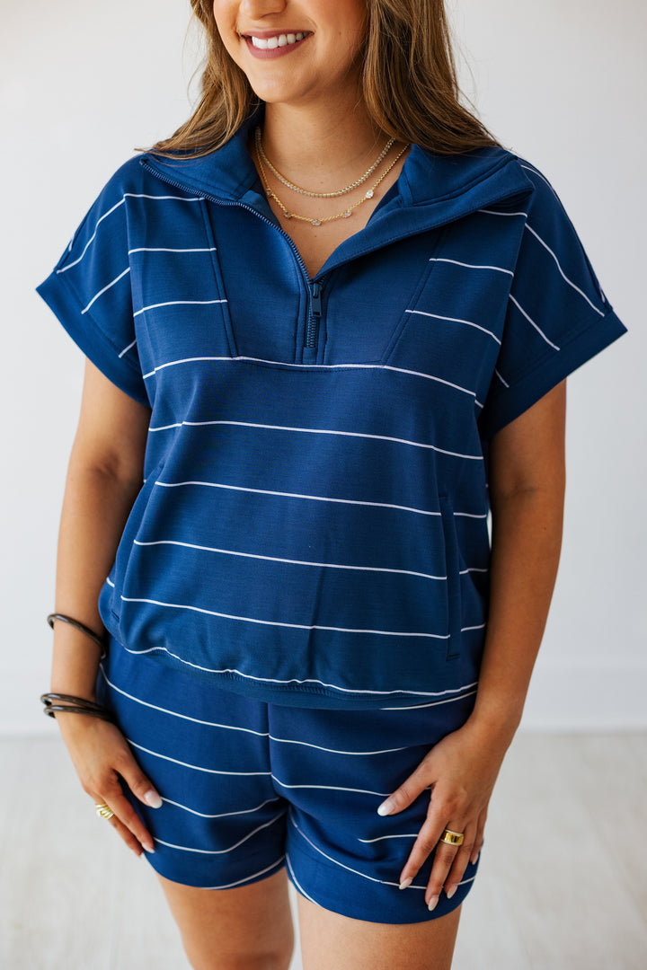 NAVY STRIPE MODAL LOUNGE SHORT