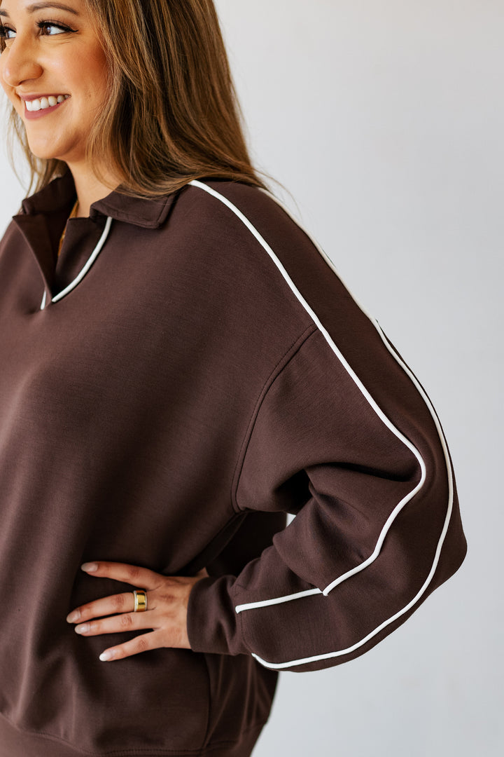 ESPRESSO PIPED POLO LONGSLEEVE TOP