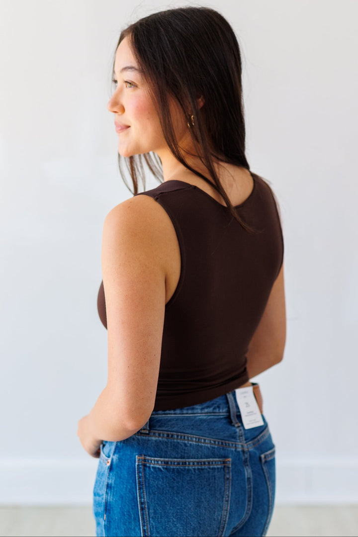 NIKIBIKI: SMOOTH SQUARE NECK TOP-CHOCOLATE