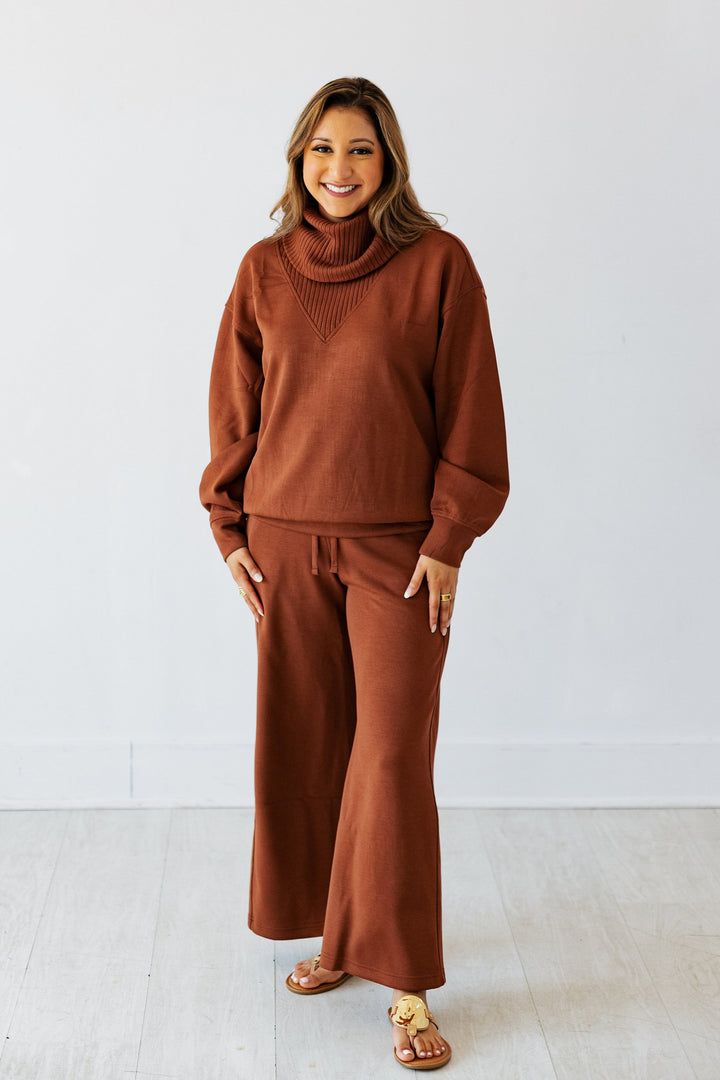 CROPPED WIDE LOUNGE PANT- CHESTNUT